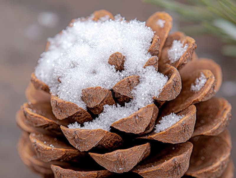 Close-up of a pine cone covered in snow royalty free illustration