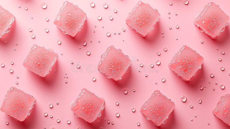 A close up of pink candy with water droplets on it stock illustration