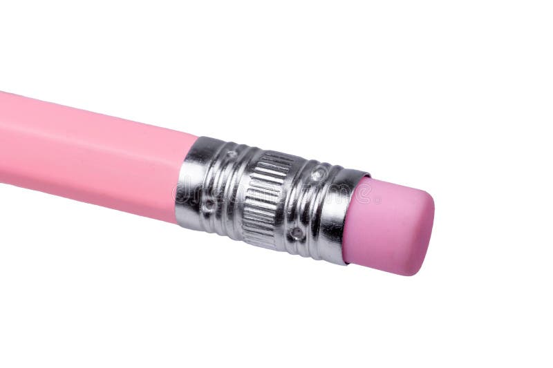 Close-up of a pink pencil eraser on a white background. stock photos