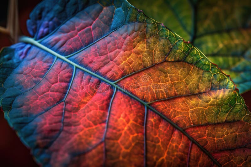 Closeup of Plant Leaf with Burst of Vibrant Colors and Intricate
