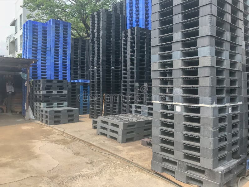 Plastic Pallets Stacked in a Warehouse Stock Image Image of frame
