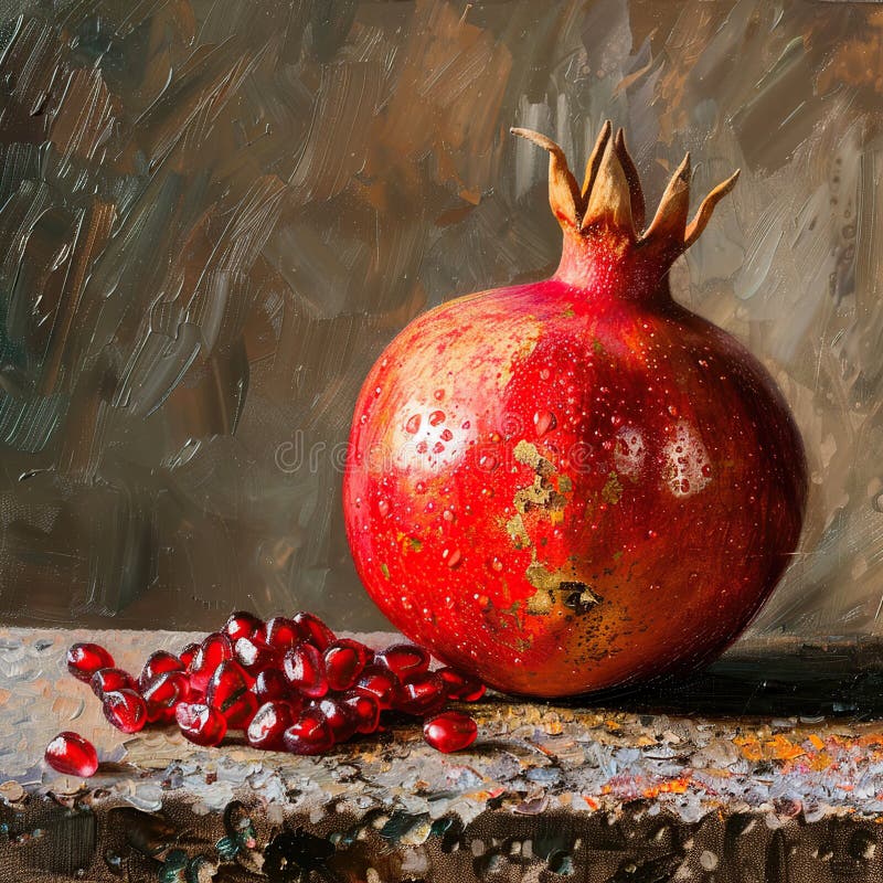 Close Up of a Pomegranate on a Rustic Surface royalty free illustration