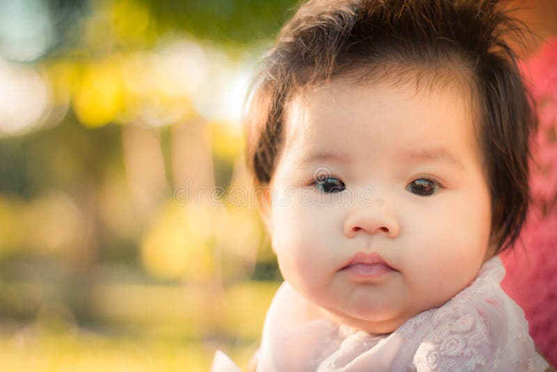 Close Up Portrait Asian Cute Baby Girl 4 Month-old Stock Image - Image ...