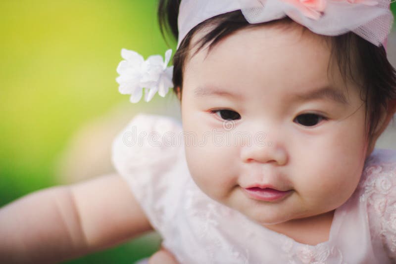 Close Up Portrait Asian Cute Baby Girl 4 Month-old Stock Image - Image ...