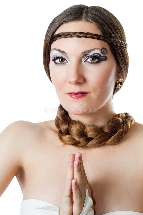 Close Up of Portrait of Beautiful Model Woman with Creative Makeup and