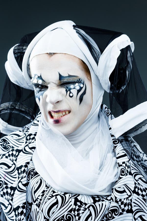 Close up portrait with cheerful clown stock photo