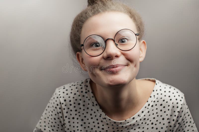 Young Girls With Glasses - Modest Nude Girl In Round Glasses Stock Photo - Image of ...