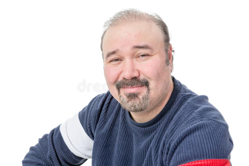 Close-up portrait of a friendly balding mature man stock images