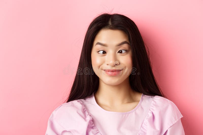 Close-up Silly Cute Flirty Asian Girl Fool Around Childish, Playfully ...
