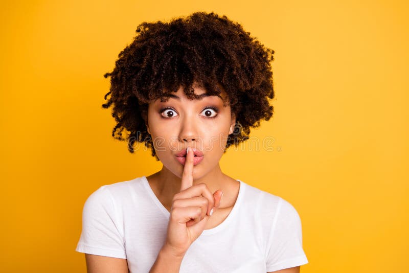 Close-up portrait of her she nice cute lovely attractive charming cheerful wavy-haired lady showing shh symbol isolated royalty free stock image Close-up portrait of her she nice cute lovely attractive charming cheerful wavy-haired lady showing shh symbol isolated royalty free stock image