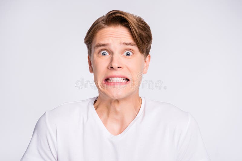 Close-up portrait of his he nice cute attractive worried confused guy don`t know oops fail failure isolated over light royalty free stock photo Close-up portrait of his he nice cute attractive worried confused guy don`t know oops fail failure isolated over light royalty free stock photo