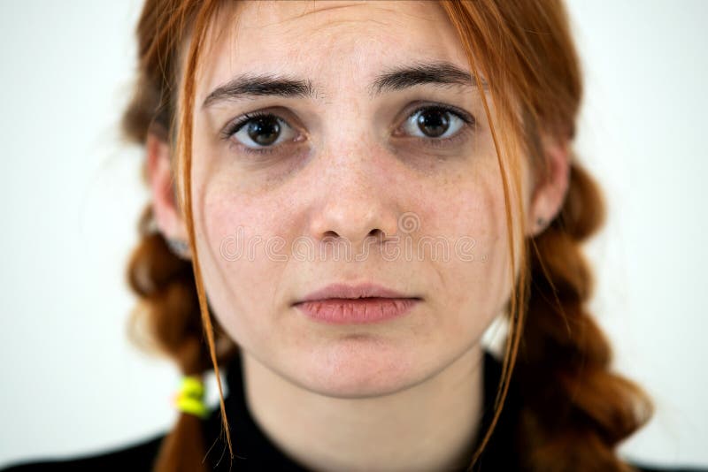 Close Up Portrait Of Innocent Looking Redhead Pretty Teenage Girl Stock Image Image Of Geek