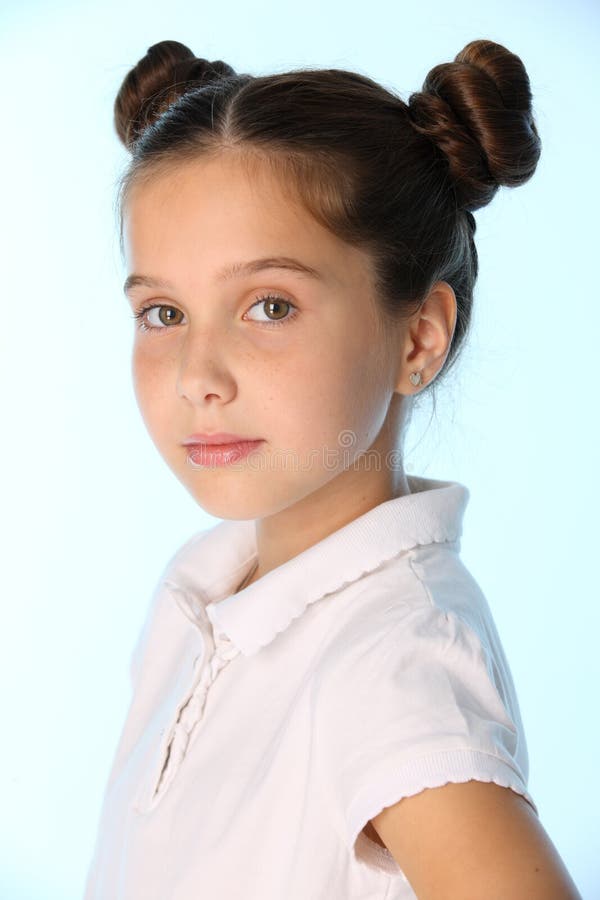 Portrait of a Little Girl 12 Years Old Smiling, she is in a Blue Denim  Shorts Stock Image - Image of hair, face: 112463335