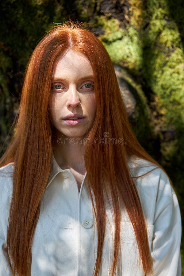 Close Up Portrait Of Redhead Woman Model With Natural Red Hair Posing 