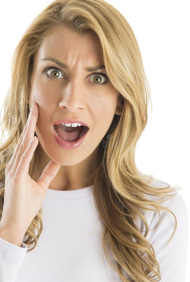 Close Up Portrait Of Surprised Woman Shouting Stock Photo Image Of