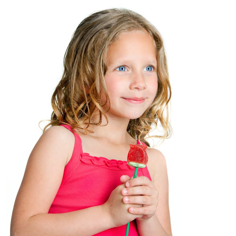 Close Up Portrait of Sweet Girl with Candy Rose. Stock Image - Image of ...