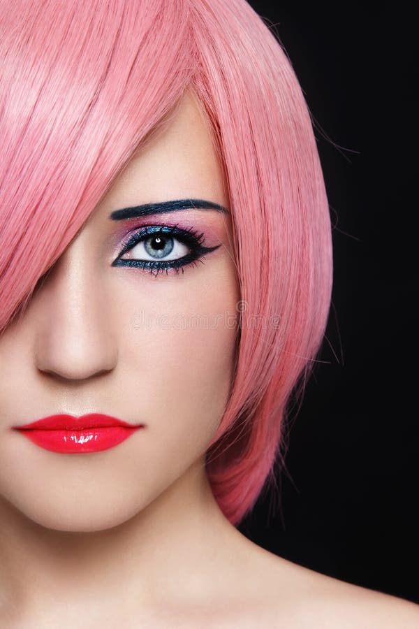 Girl in pink wig