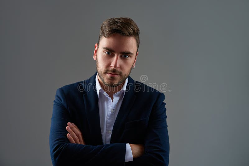 Close Up Portrait Young Man Businessman. Caucasian Guy Business Suit ...