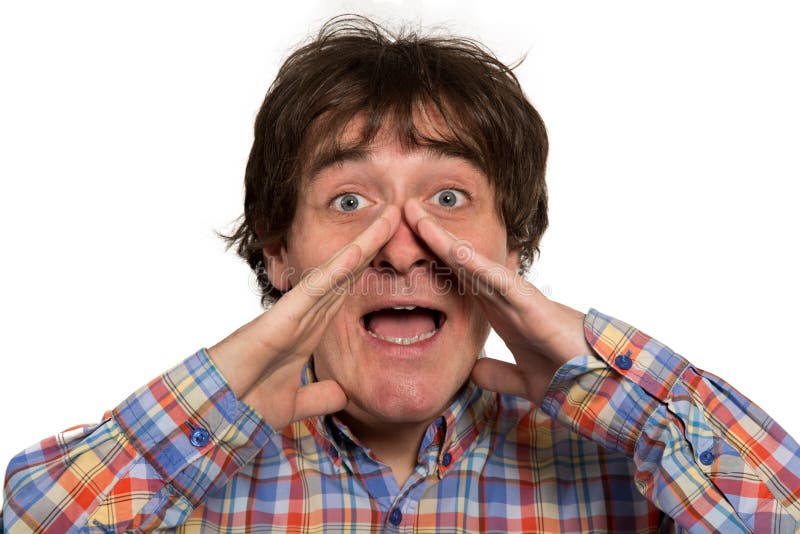 Close up portrait of young man yelling with open mouth royalty free stock image Close up portrait of young man yelling with open mouth royalty free stock image