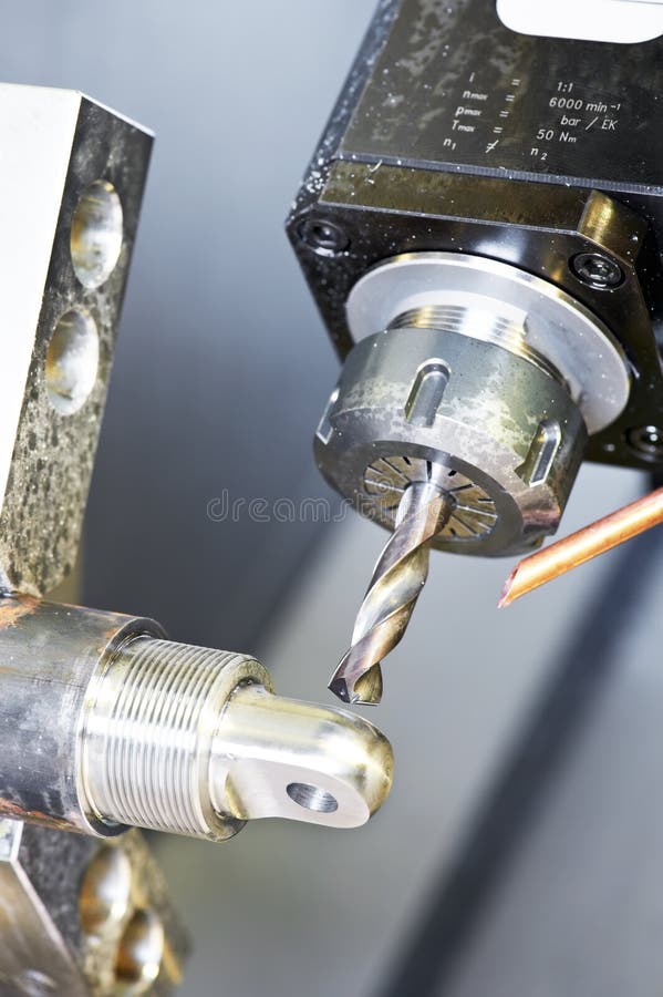 Close-up process of metal machining stock photography