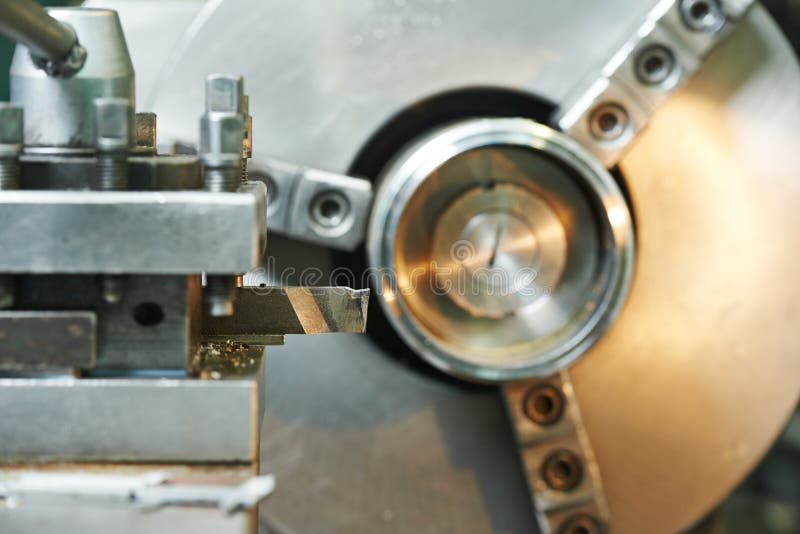 Close-up process of metal machining royalty free stock photography