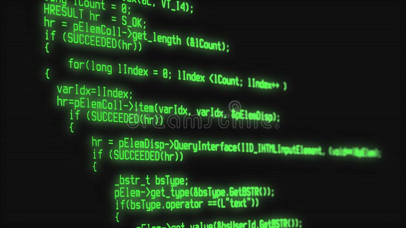 Close-up of a program code on a computer screen. Technology, coding, programming, software development and hacking concept. 3d stock illustration