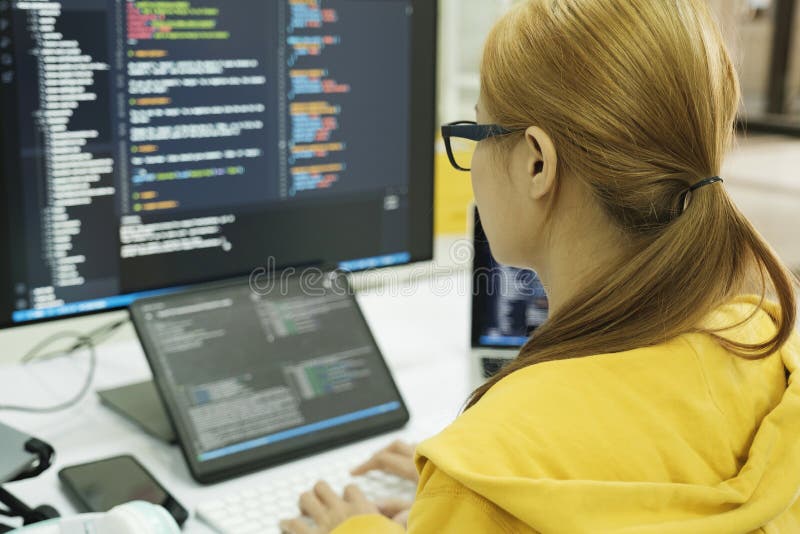 Close Up Programmer is Coding and Programming Software. Stock Photo ...