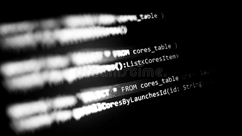 Close-up of programming code on a black background, showcasing the complexity of software development. Ideal for technology t vector illustration