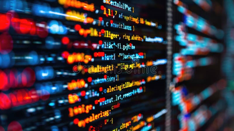Close up of programming code on a laptop screen with blurred background. AIG53F. stock illustration