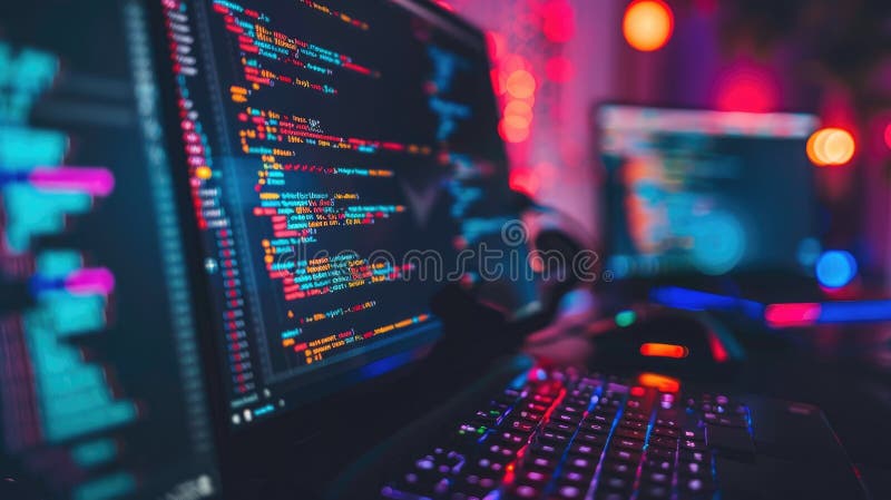 Close up of programming code on a laptop screen with blurred background. AIG53F. royalty free illustration
