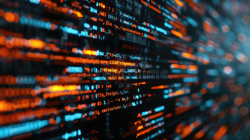 Close up of programming code on a laptop screen with blurred background. AIG53F. stock illustration