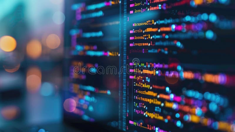 Close up of programming code on a laptop screen with blurred background. AIG53F. royalty free illustration