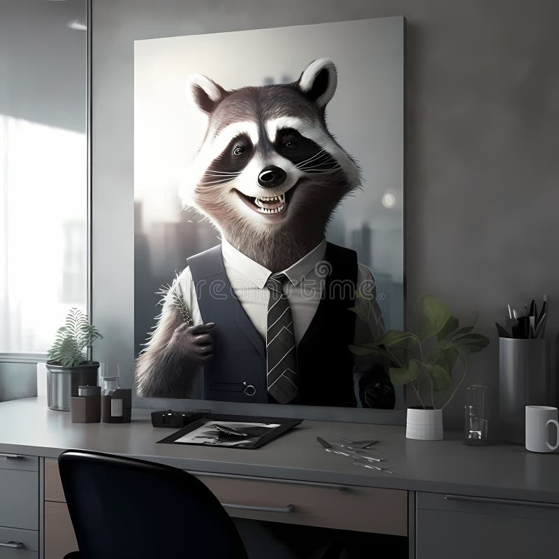 Raccoon Businessman Frame In Office. Generative AI royalty free illustration