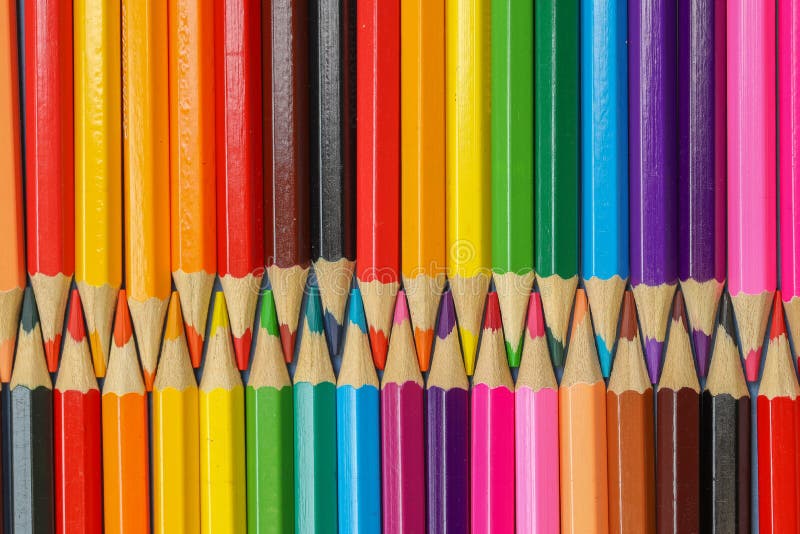 Close up row of colored pencils