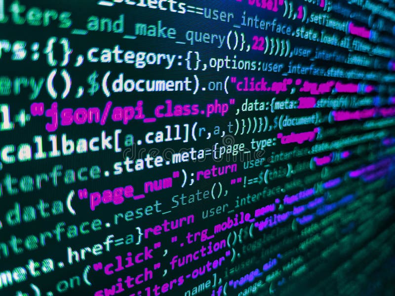 Close up of random computer code comprised of numbers and letters. Computer code on laptop web developing. Modern technologies royalty free stock photo
