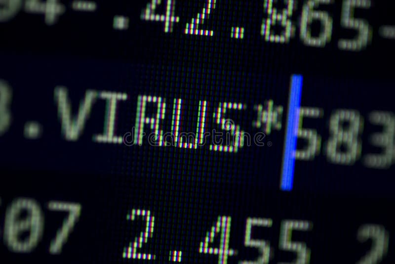 Random computer code with word virus stock photography