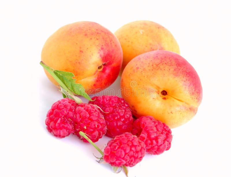 Close-up of raspberry and apricots