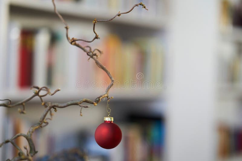 Close Up Of Red Christmas Ball At A Branch In Front Of Unsharp
