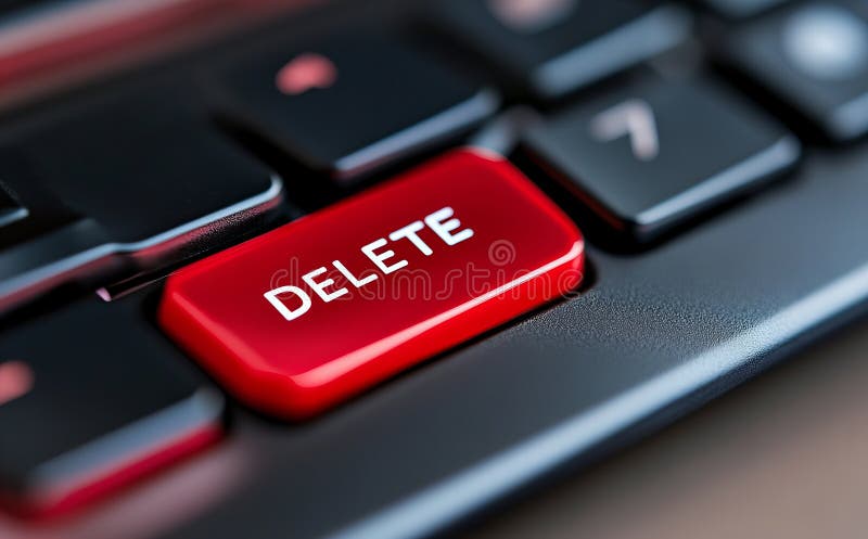 Close-up of red delete key on computer keyboard for deleting digital content vector illustration