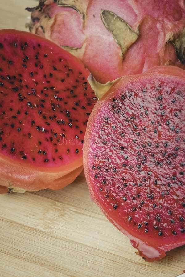 Closeup of Red Dragon Fruit Cut in Half Stock Photo Image of