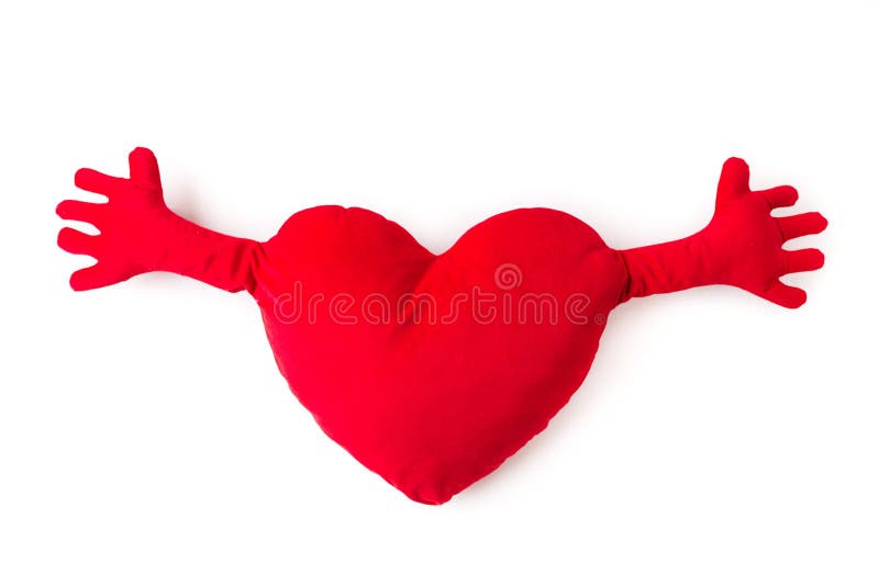 Closeup of Red Heart Pillow with Hands Isolated Stock Image Image of