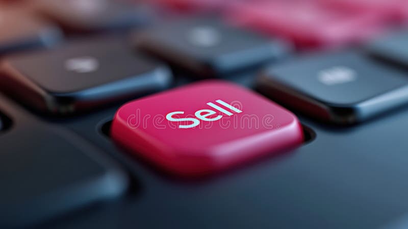 A close up of a red sell button on the keyboard, AI. Keyboard sell stock images, royalty-free photos and pictures