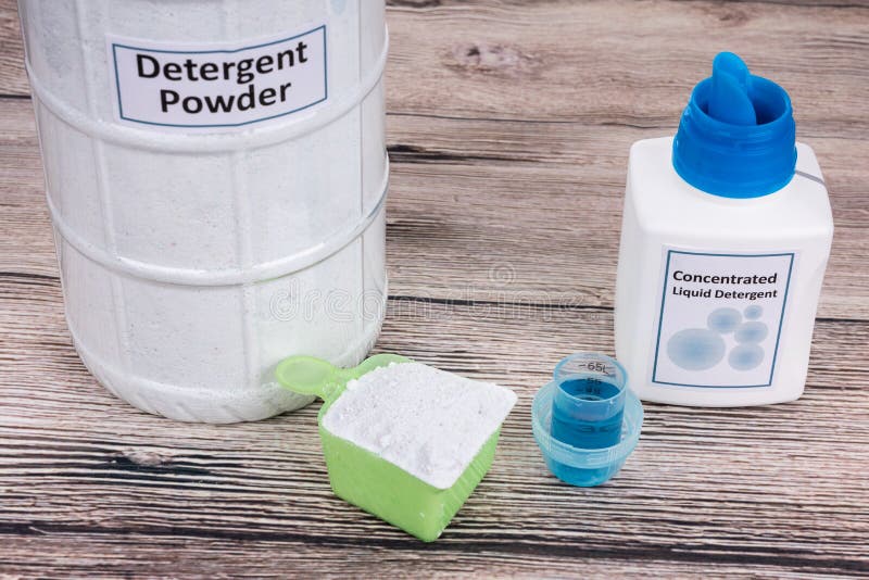Closeup on Regular Laundry Detergent Powder and Compact Concentrated