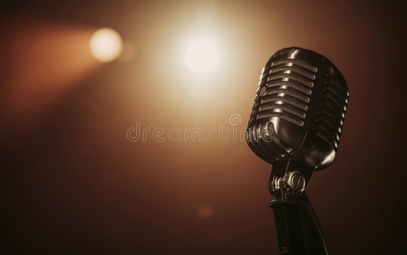 Close up of a retro microphone at the stage stock images