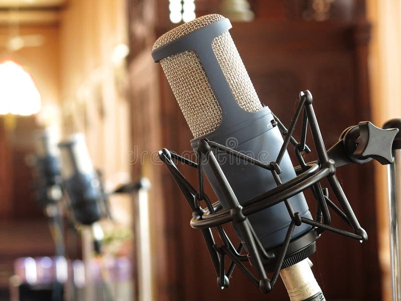 Close up of retro vintage microphone against royalty free stock images