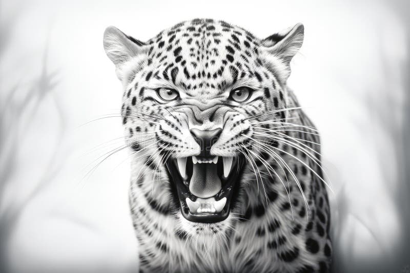 Close up of a roaring leopard isolated of transparent background. generative ai. AI generated