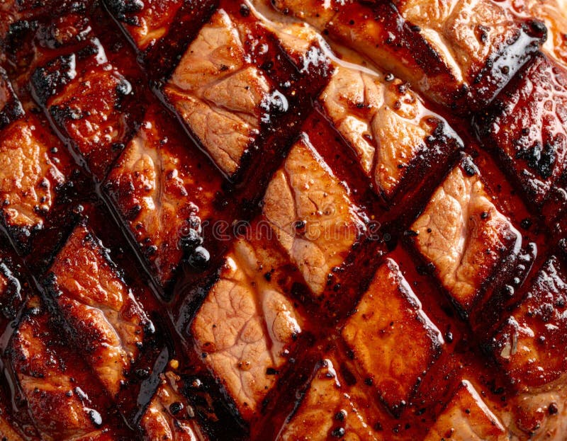 Close Up of Roasted Ham with Diamond Pattern and Glazed Texture Rich