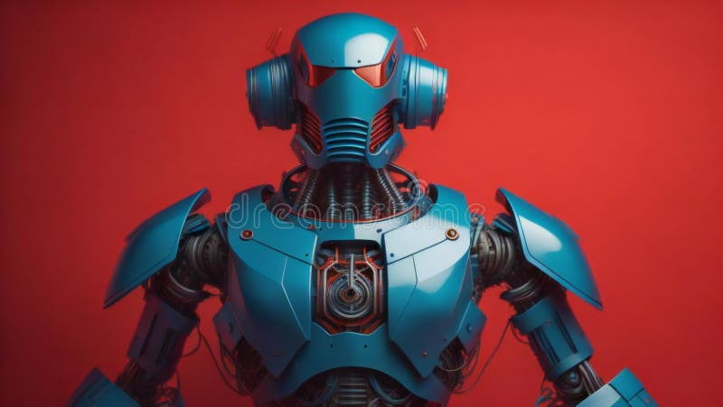 Close-up of a robot isolated on a red background in studio. generative ai royalty free illustration