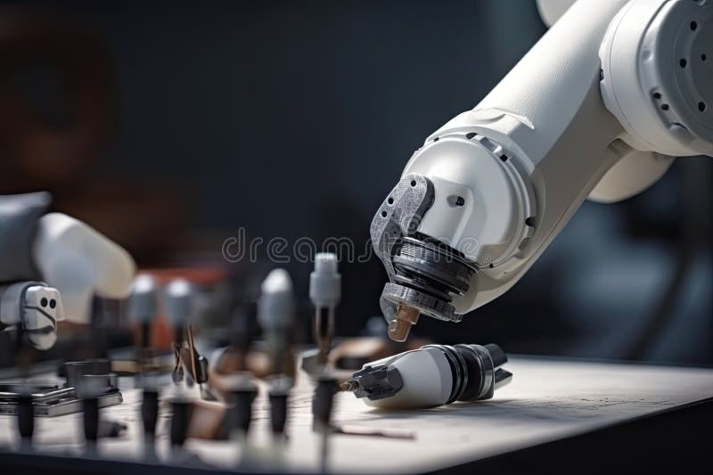 Closeup of Robotic Arm and Hand, with Tools for Repairing and