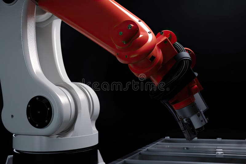 Close-up of Robotic Arm, with Safety Switch and Emergency Stop Button ...